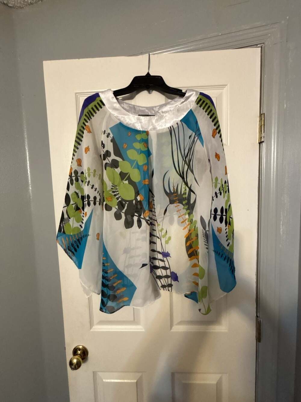 Madison Paige Abstract Floral Chiffon Poncho Blouse